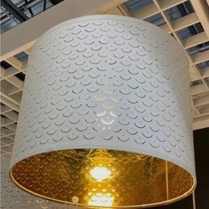 White and Gold Metal Drum Pendant Lamp - Modern Home Accent